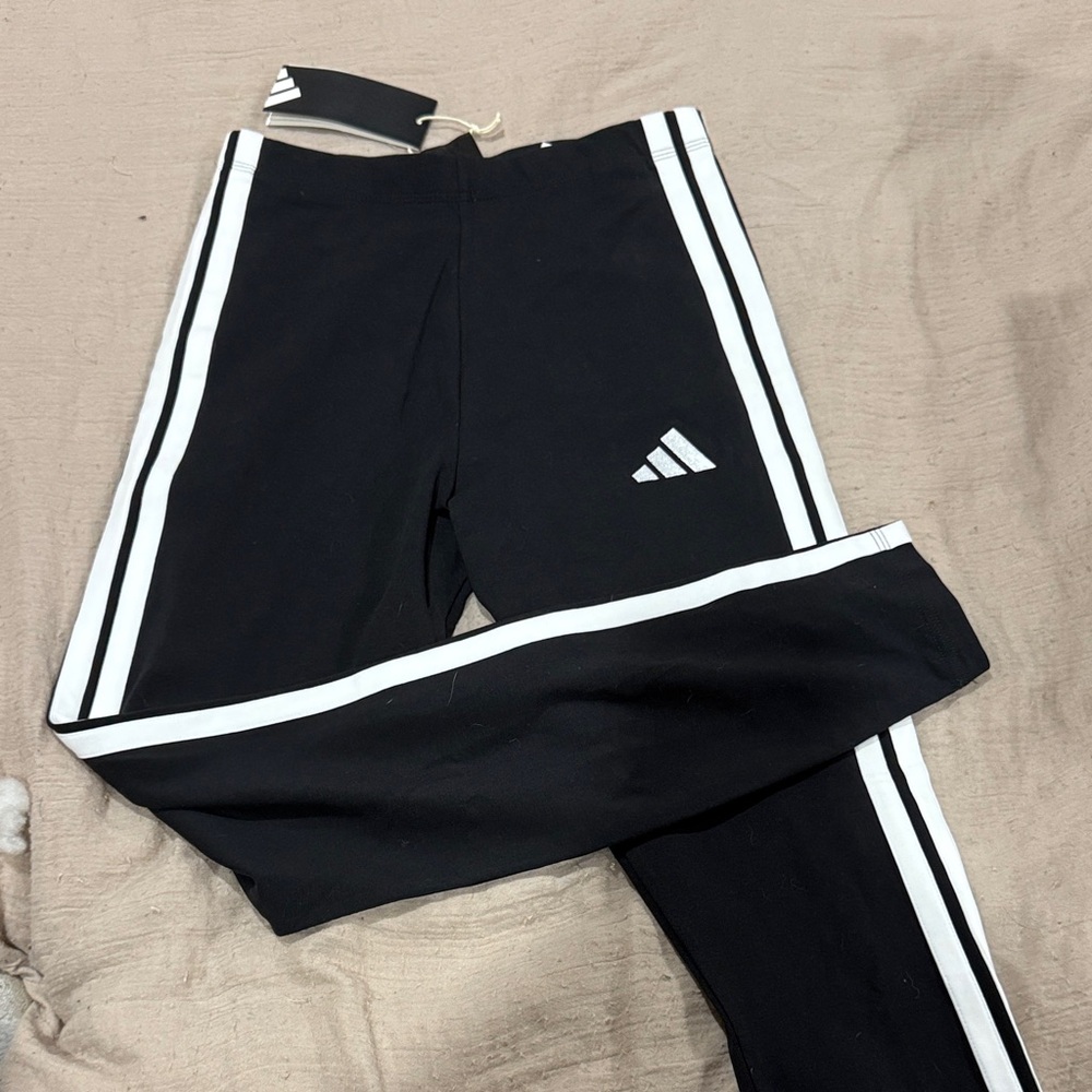adidas Black Leggings with White Side Stripes
